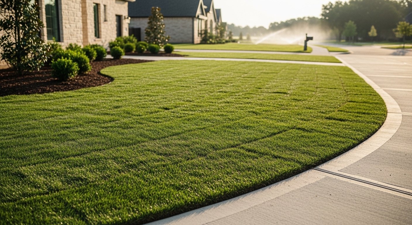 Sod installation in Fort Worth — fresh Bermuda sod being laid