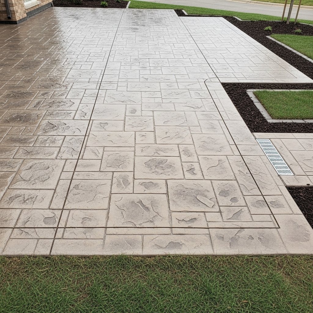 Stamped concrete patio with stone pattern for Fort Worth home