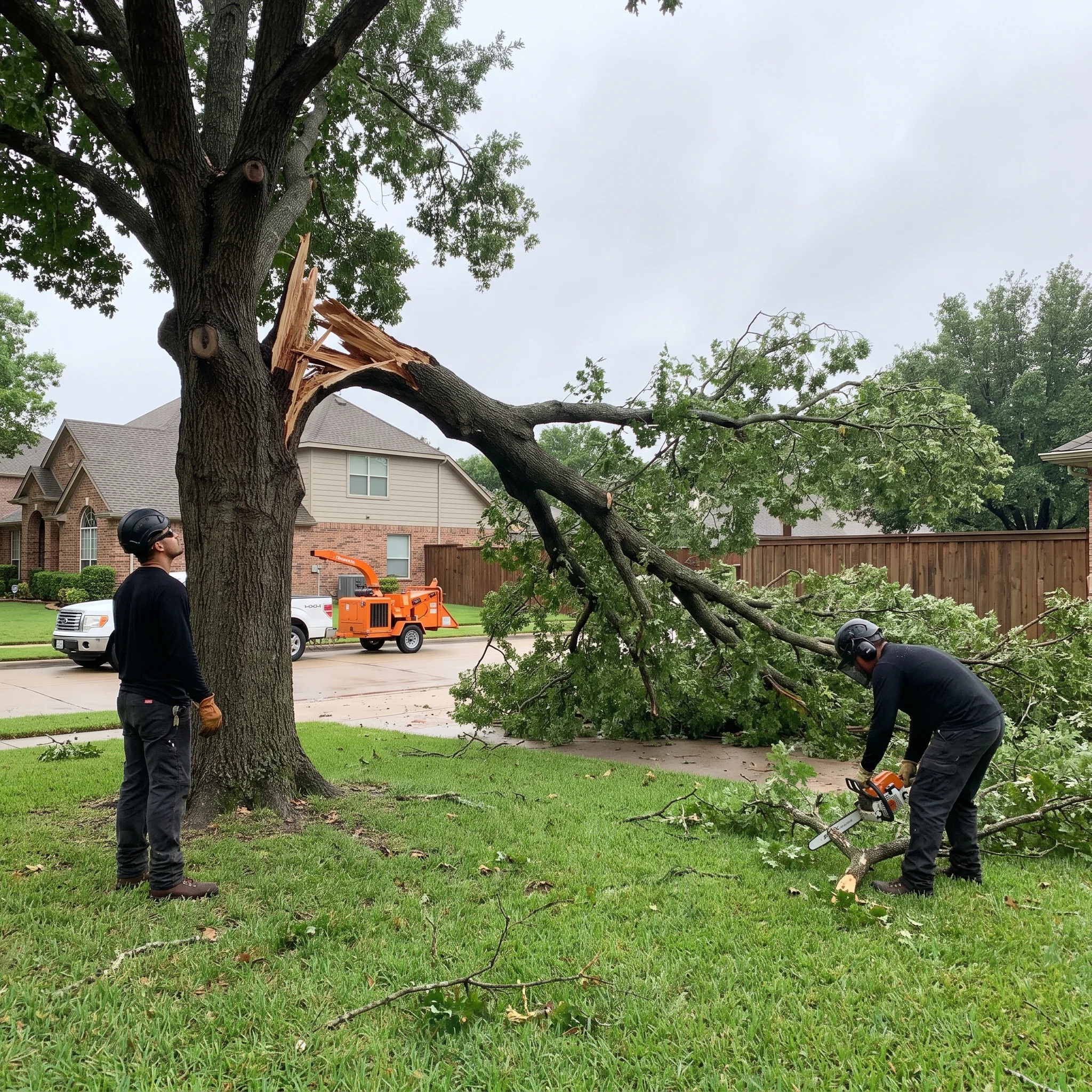 Storm damage tree removal from Fort Worth residential roof