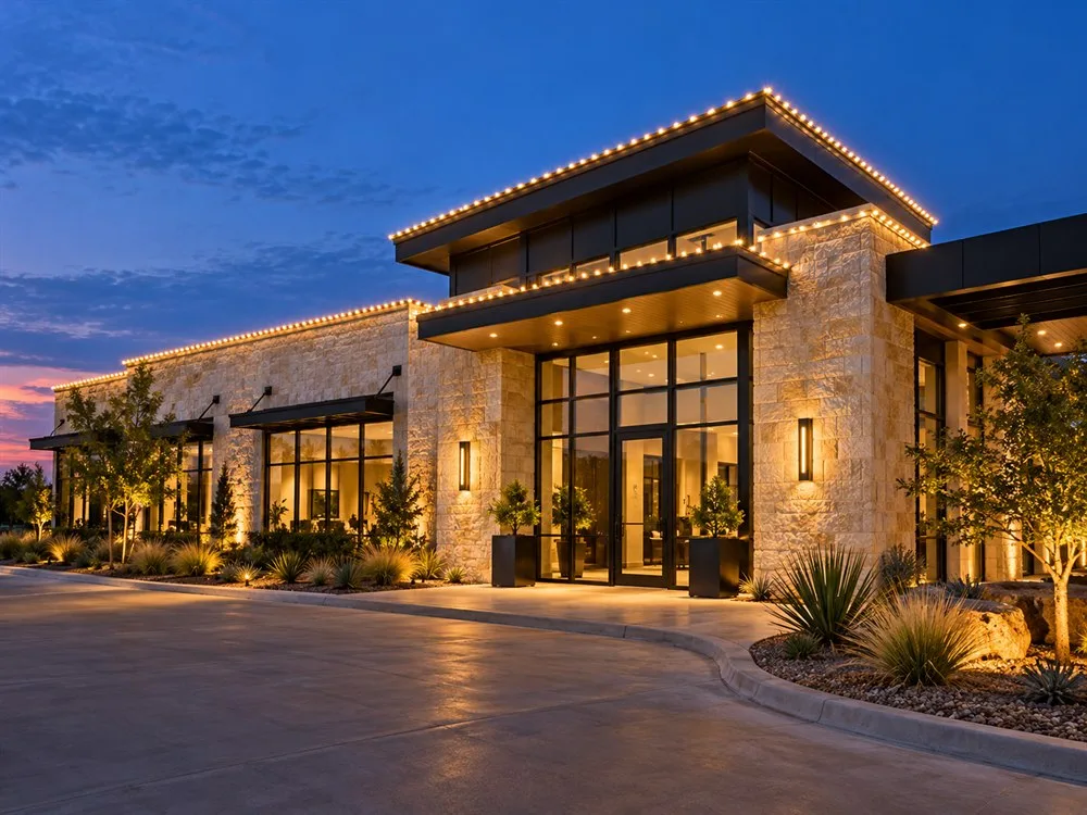 Design inspiration: commercial property Christmas lighting concept at night