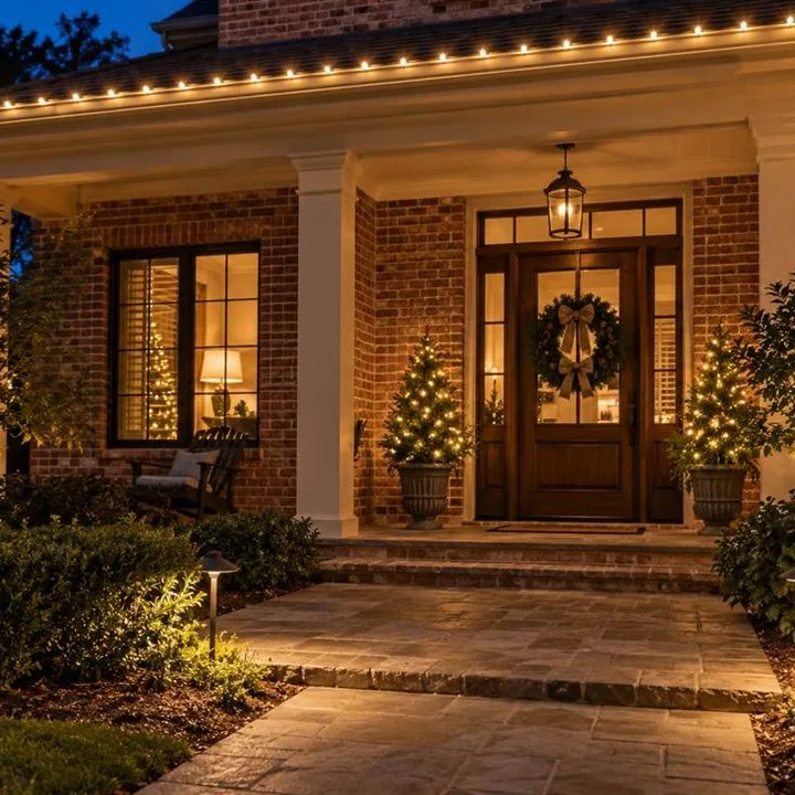 Design inspiration: entryway with warm white Christmas lighting