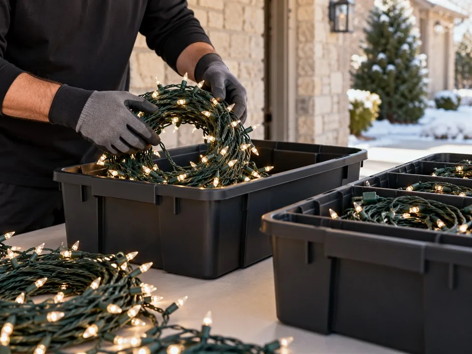 Design inspiration: coiled Christmas light strands ready for post-season storage