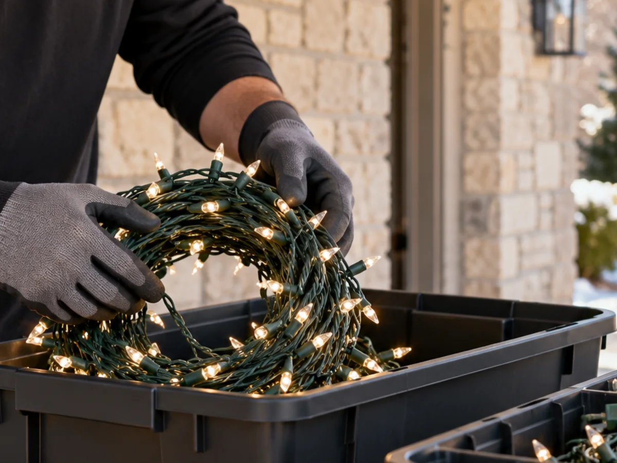Design inspiration: coiled Christmas lights prepared for off-season storage