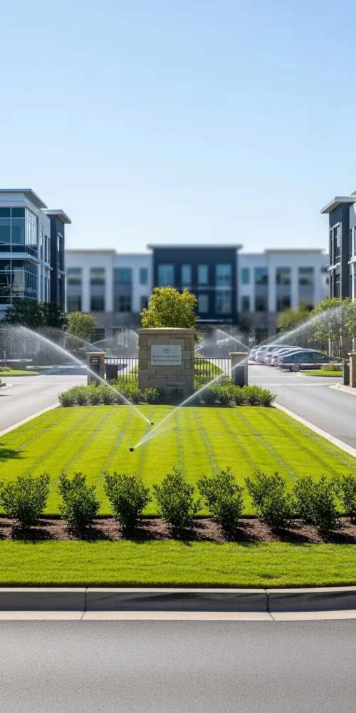 Commercial property irrigation service by Black Hill Landscaping