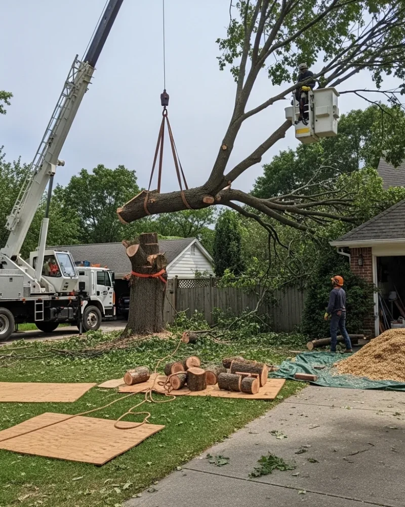 Black Hill Landscaping crew performing emergency tree extraction
