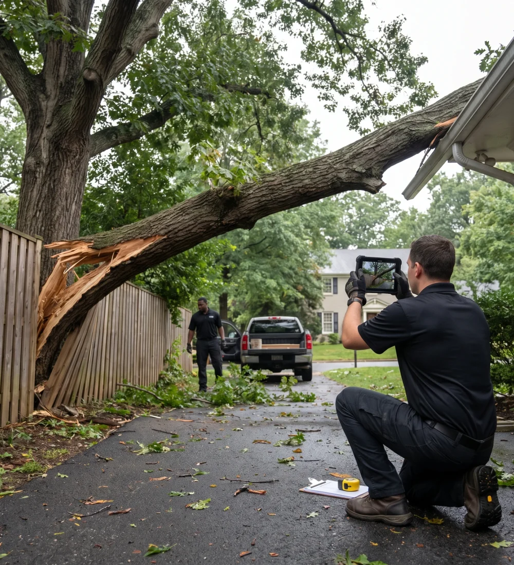 Insurance documentation photo for emergency tree removal claim