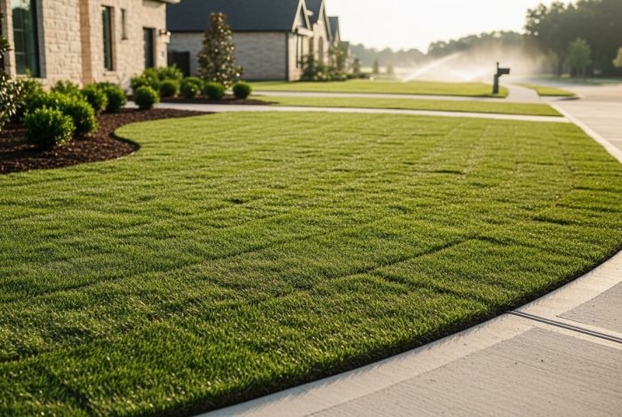 Sod installation in Fort Worth — fresh Bermuda sod being laid