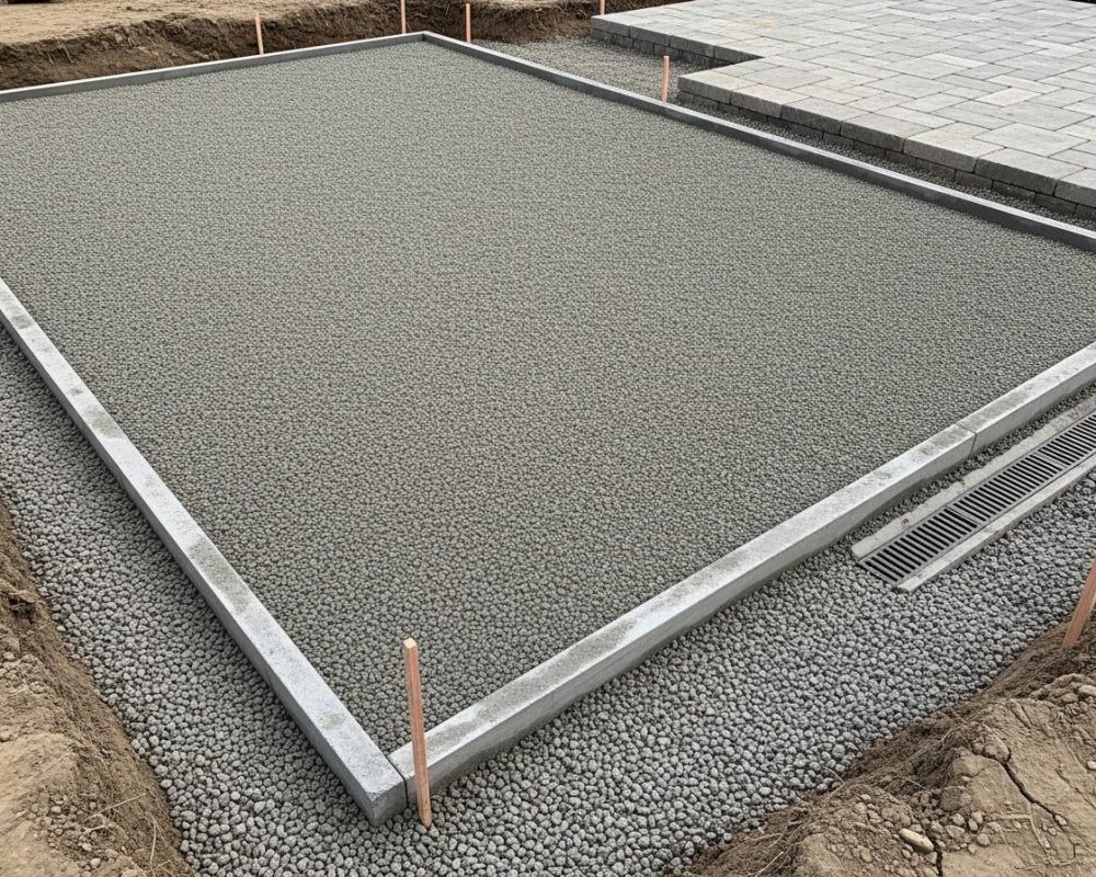 Compacted aggregate base preparation for hardscaping on Fort Worth clay