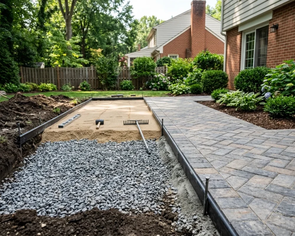 Excavation and grading for patio base on North Texas expansive clay soil